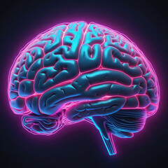 A replica of a human brain in neon light. Conceptual image.