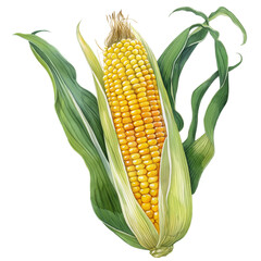 Corn (Zea mays) Watercolor illustration