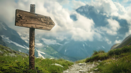 empty signpost in the mountains, mockup