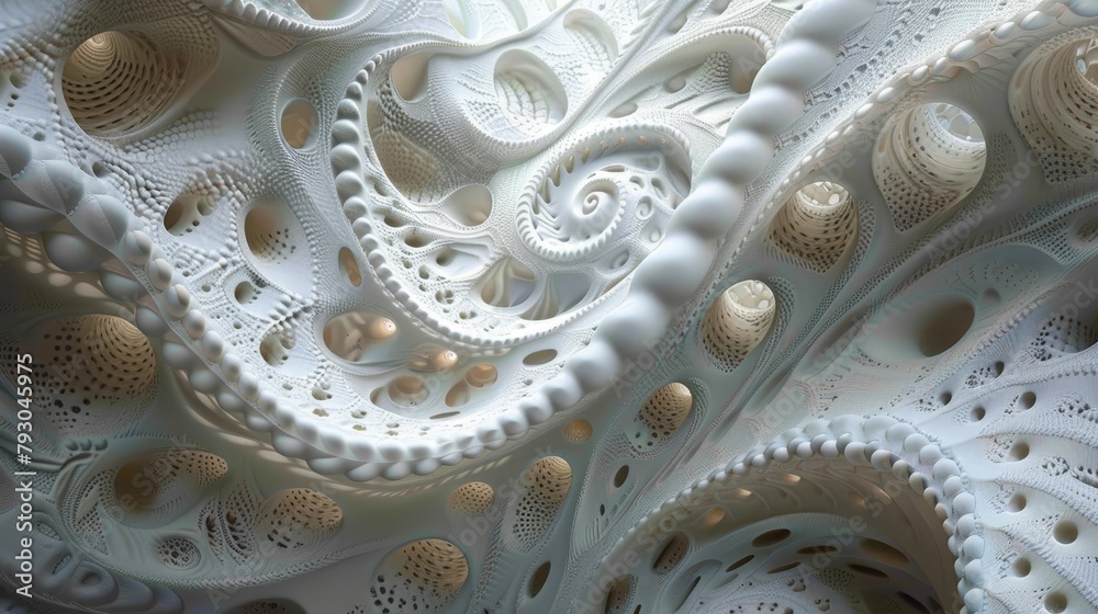Fototapete an intricate 3d fractal rendering that simulates organic structures with a surreal, bone-like textur
