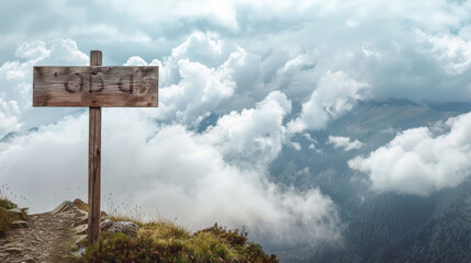 empty signpost in the mountains, mockup