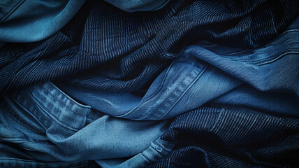 Soft, translucent layers of denim blue and faded navy, creating a minimalist abstract background that speaks to the comfort and simplicity of well-loved jeans - obrazy, fototapety, plakaty