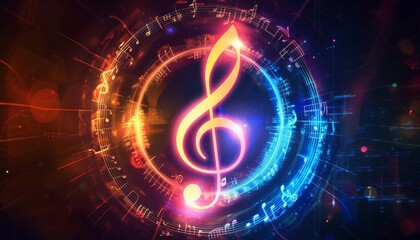 Obraz premium A colorful musical note with a blue stem by AI generated image
