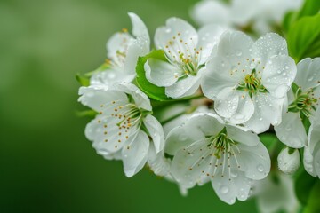 Fototapeta premium Cluster of White Flowers and Green Leaves