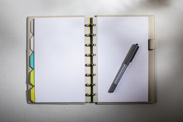 Open lined notebook with pen