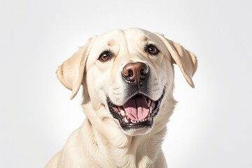 Portrait of a playful Labrador Retriever dog, isolated background photography