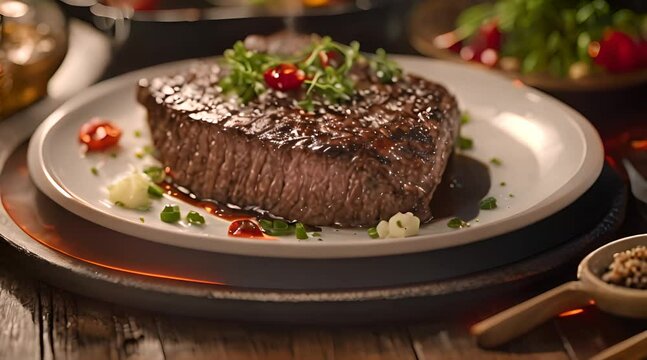 Mouthwatering Beef Steaks Resting on Elegant White Platters