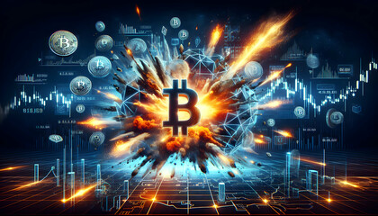 Blockchain Breakout: Capturing the Moment with Explosive Bitcoin Visuals and Abstract Chart Concept