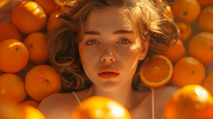 Fototapeta na wymiar In the sea of orange, her professionalism commands attention.