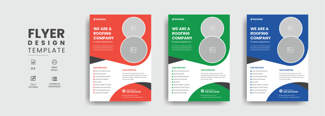 Roofing flyer template with home repair handyman services leaflet design