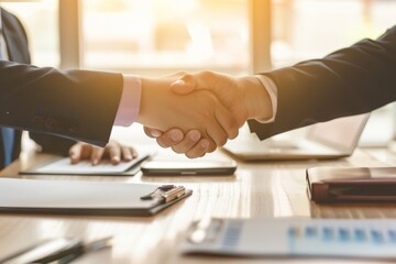 business people shaking hands in office