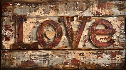 A wooden sign with the word LOVE written on it