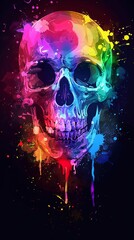 A colorful skull with a rainbow of colors on it