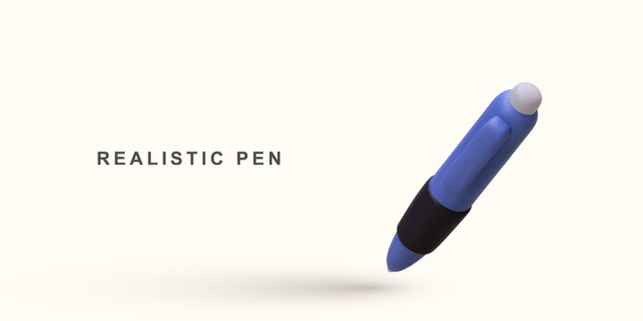 3d realistic blue pen on white background. Vector illustration.