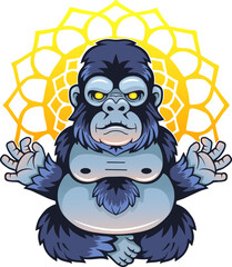 funny gorilla meditating, illustration design - 793058758