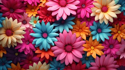 Colorful daisies background. Top view. Flat lay.