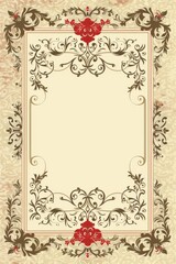 Ornate Frame With Red Flowers on Beige Background