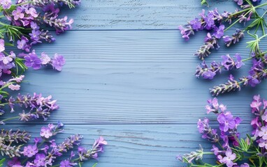 Lavender Flowers on Blue Wooden Background