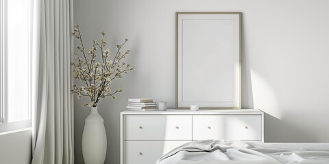 Mockup frame in interior background, room in light pastel colors, Scandinavian style, window with...