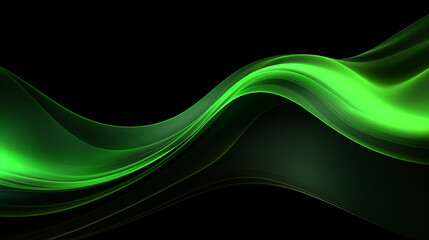 Fluid neon green wave on black background сreated with Generative Ai