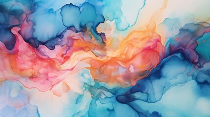 Abstract background with blue, pink and orange watercolor paint splashes