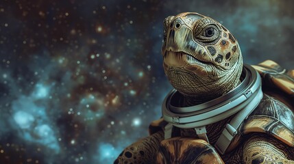 Turtle Astronaut in Cosmic Space.
