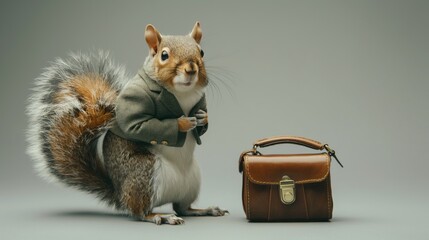 Business-Ready Squirrel with Briefcase.