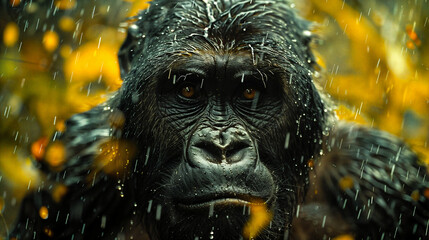 Obraz premium Gorilla in the jungle rain