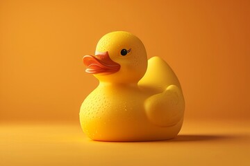 A yellow rubber duck toy on yellow background with free text space