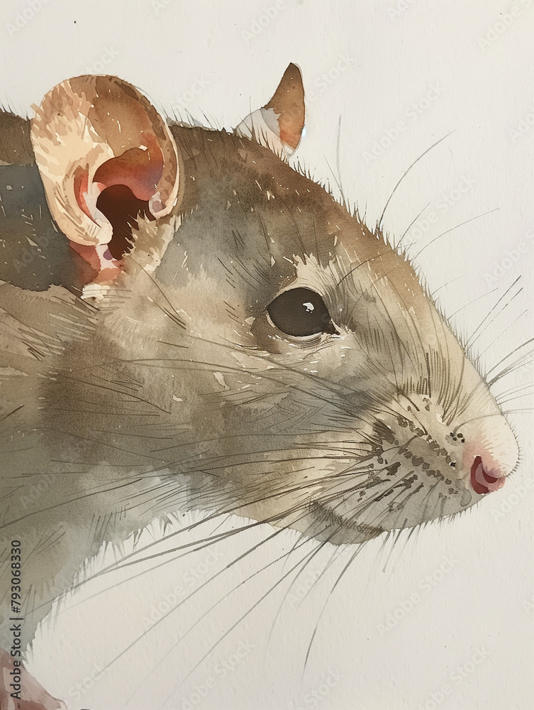 Canvas Prints A Minimal Watercolor of a Rat's Face Close Up