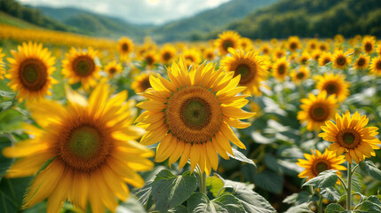 Field of sunflowers in Eastern Europe setting