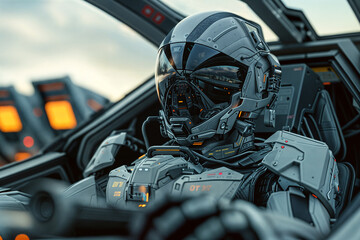 Pilot in advanced suit or robot in the cockpit of advanced craft