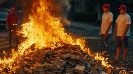 Pile of burning books