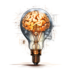 Artificial intelligence light bulb illustration, brain AI concept
