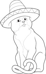 Cat Mexican hat Animal Vector Graphic Art Illustration