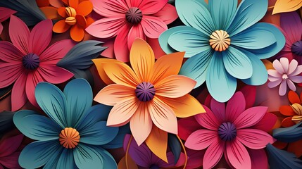 Modern luxury mural wall art illustration. Colorful flowers abstract background