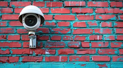 CCTV surveillance security camera video equipment in private house brick wall for outdoor security system area control