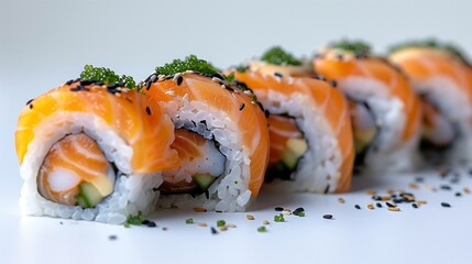 Exquisite Sushi Roll on Pristine White Background - Japanese Cuisine
