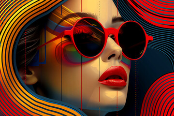 A woman with red sunglasses and red lipstick - 793073189