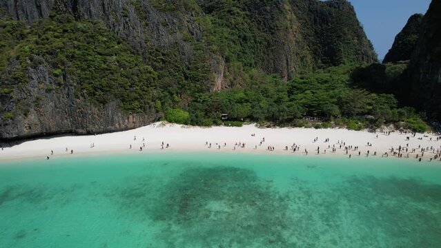 Aerial view of Maya bay beach in koh Phi Phi Leh, Krabi, Thailand