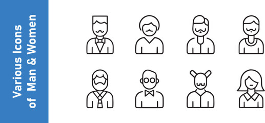Various styles of male icons like men, women, children, old men, etc. Vector collections. 