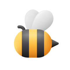 Flying bee, striped insect with wings.  3d vector icon. Cartoon minimal style.