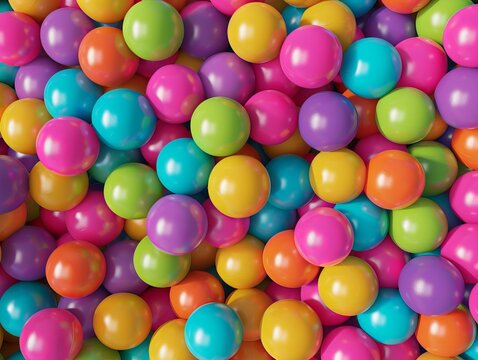An image depicting a vibrant and cheerful background filled with many rainbow gradient random bright soft balls.