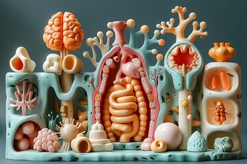 Detailed Anatomical of Metabolic and Digestive System in 3D Clay Material Design - obrazy, fototapety, plakaty