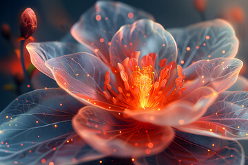 A Computer-Generated Image of an Abstract Flower,
Abstract illustration of glowing flower digital futuristic flower wallpaper neon light glow blosso
