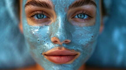A closeup of a person wearing a hydrating facial mask. AI generate illustration
