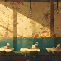 Inviting, vintage-styled diner interior with tables set for a nostalgic dining experience.