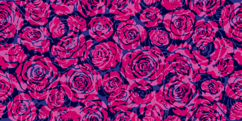 Seamless pattern with pink roses. Watercolor flowers, leaves. Elegant endless botanical print, wallpaper, background. Repeat fashion print for fabric, clothes.