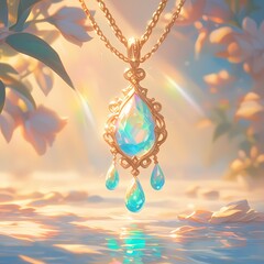 Exquisite Teardrop Fire Opal Necklace, Captivating in a Blossoming Garden Atmosphere.
