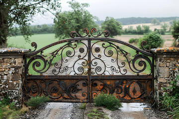 A Rusted Iron Gate with a Curved Design
wrought fence 3D Image
